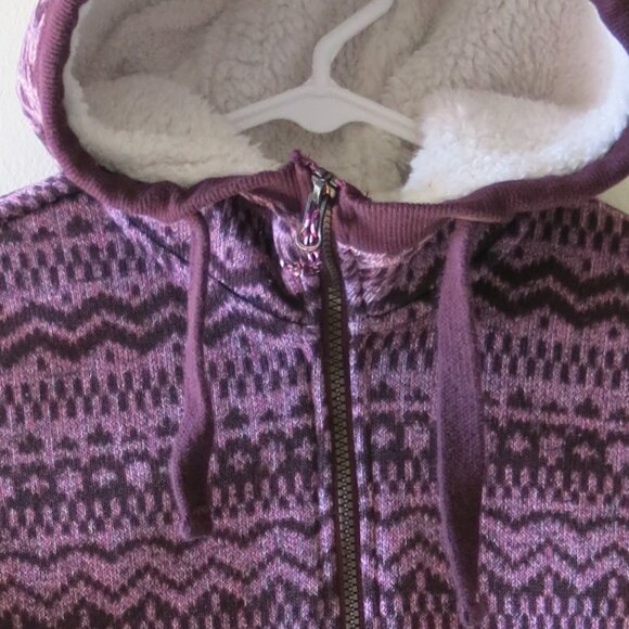 Avalanche Sweater Jacket Brown Geometric Full Zipper Sherpa Fleece Hoodie Size M - Picture 2 of 6